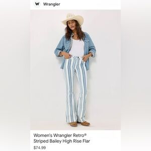 Wrangler Blue and White Striped Hi-Rise Flare Jeans - size 31